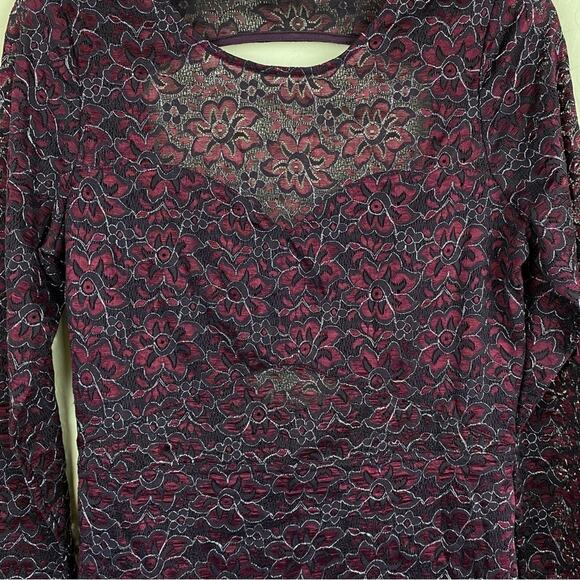 Express Floral Metallic Lace Long Sleeve Dress Purple Womens Sz M Party Preppy - Picture 7 of 12